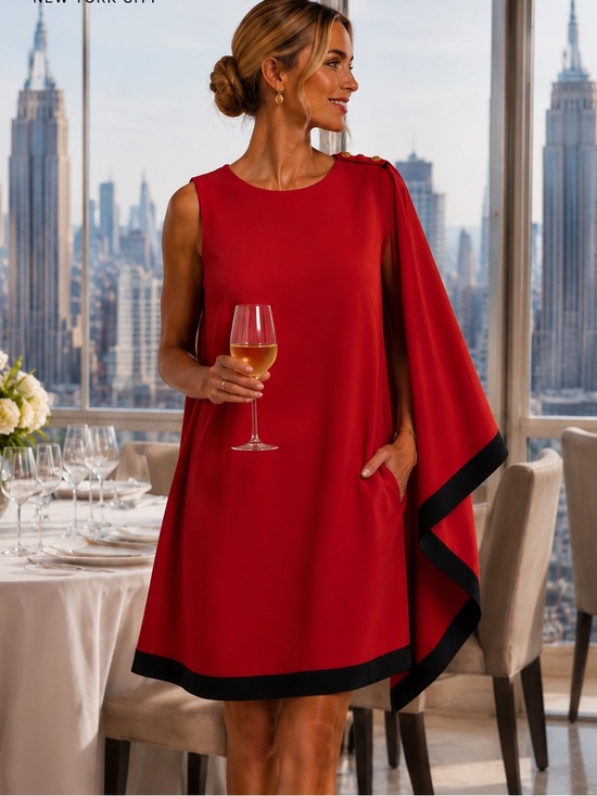 Esley Dresses & Skirts - ❤️ Esley, BodyCon Dress with Cape-Draped Over-Lay, Lovely Red, EUC, Size Large